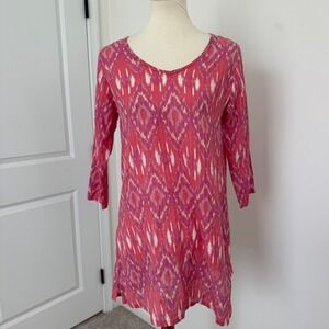 April Cornell Ikat Pattern Beaded Neckline Tunic‎ Top Women's XS